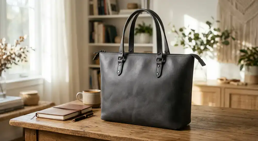 The Bandra Tote in charcoal leather